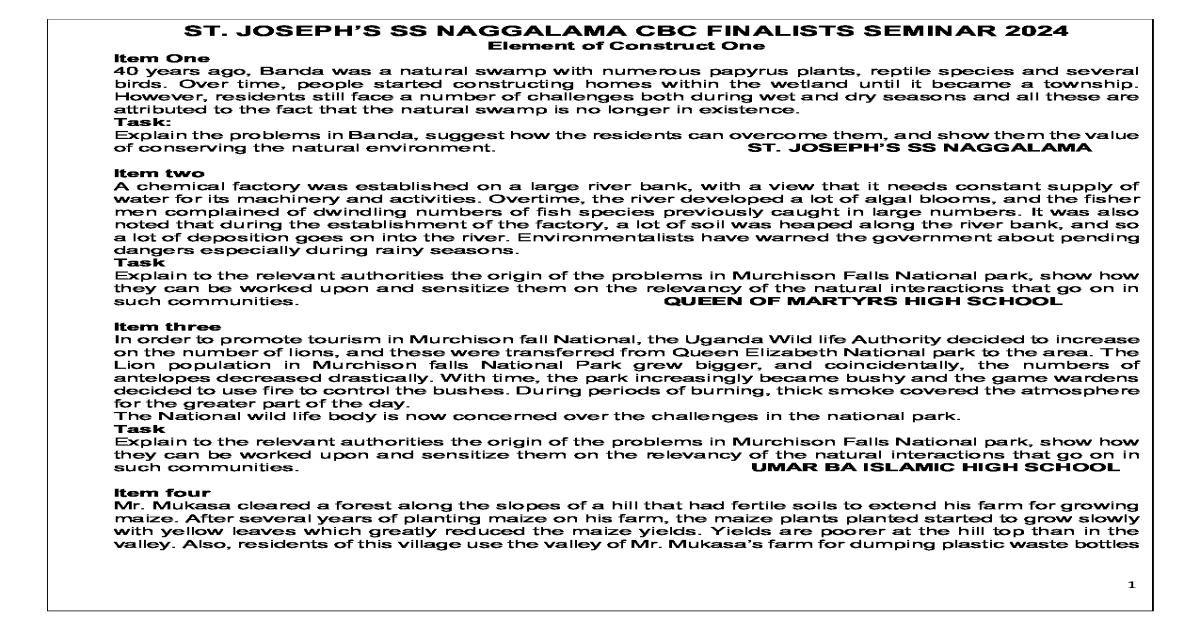 St. Joseph ss Naggalama Chemistry seminar Questions 2025