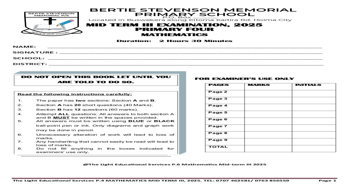 mathematics midterm exams 2025