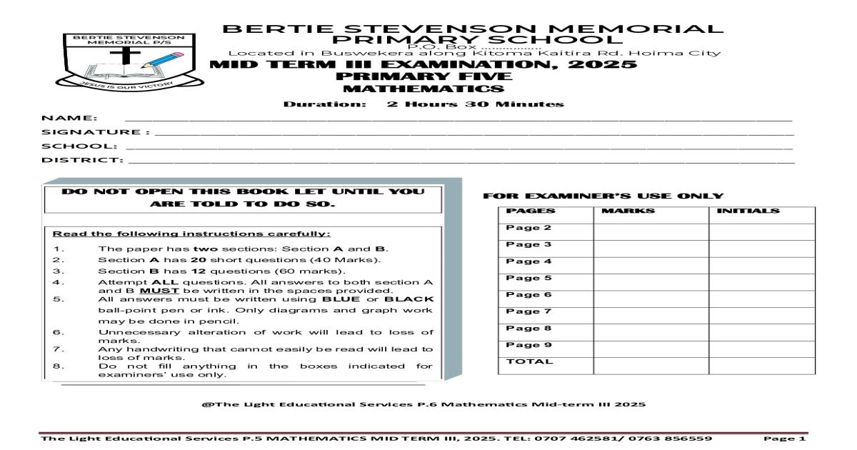 mathematics midterm exams 2025