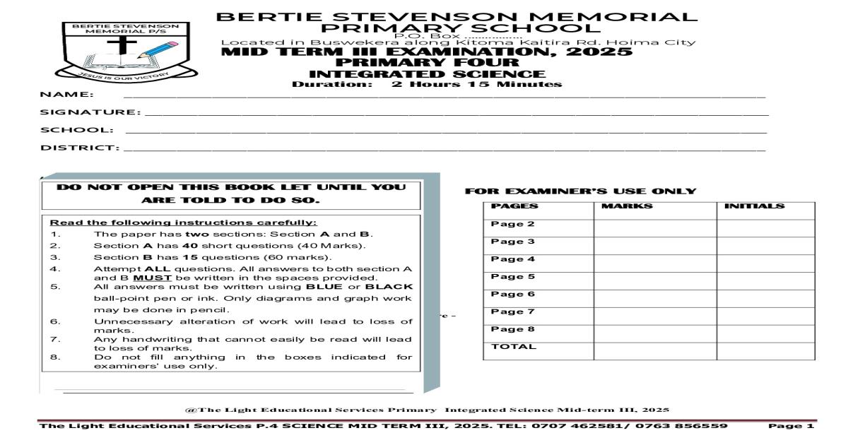 Science midterm exams 2025