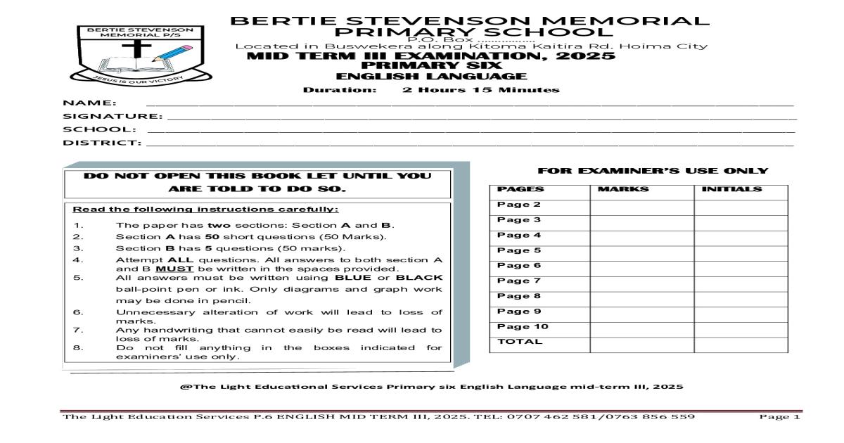 English midterm exams 2025
