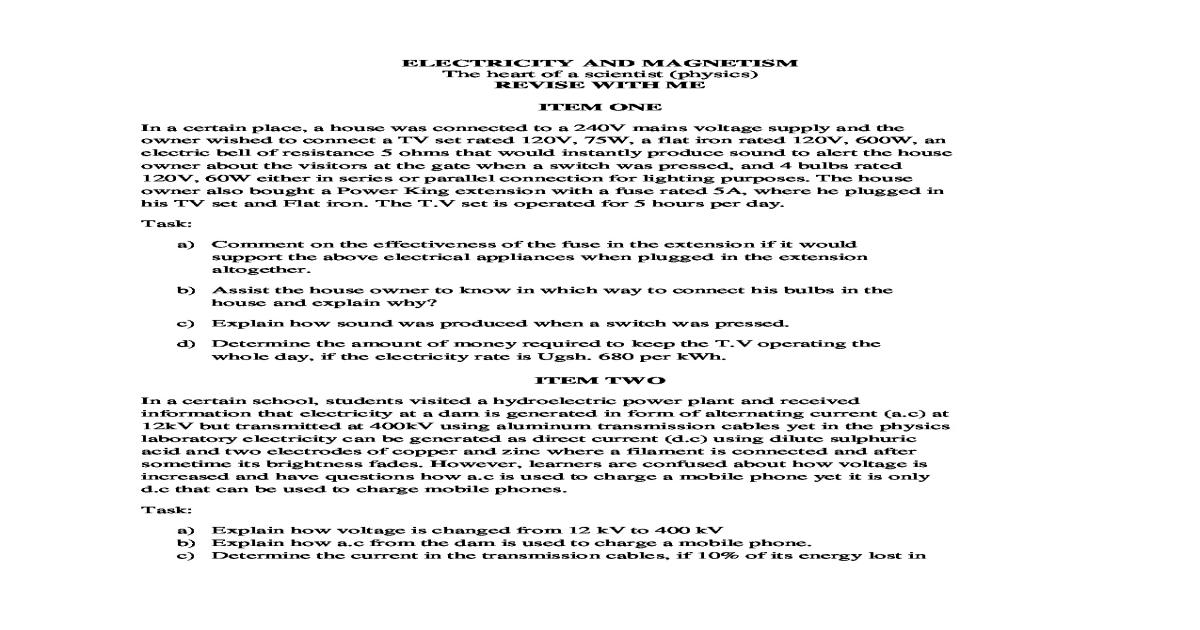 Physics s4 electricity and magnetism