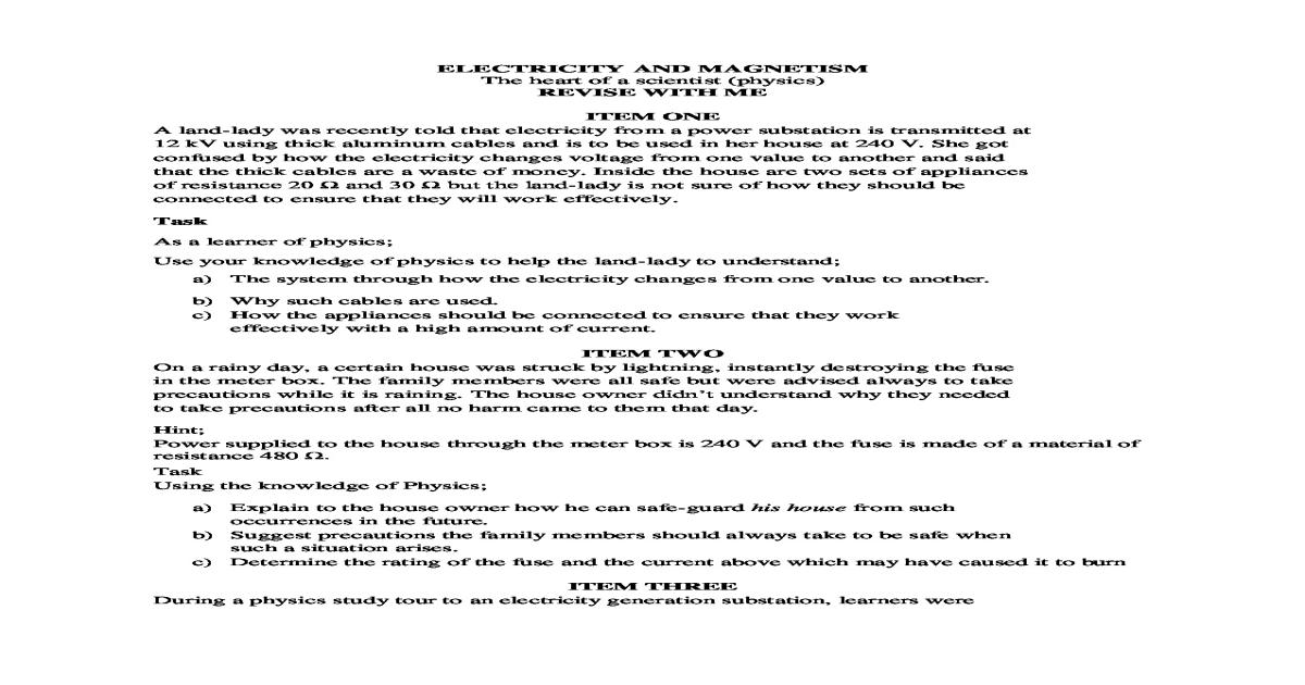 Physics s4 electricity and magnetism