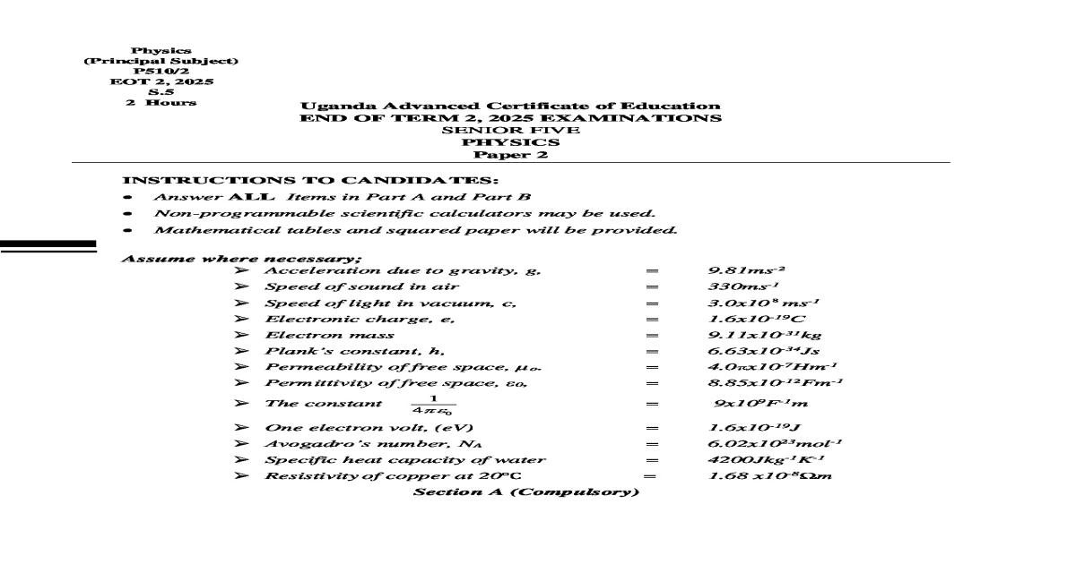 Physics s5 scenario items