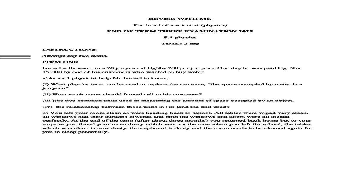 Physics S1 end of term one items