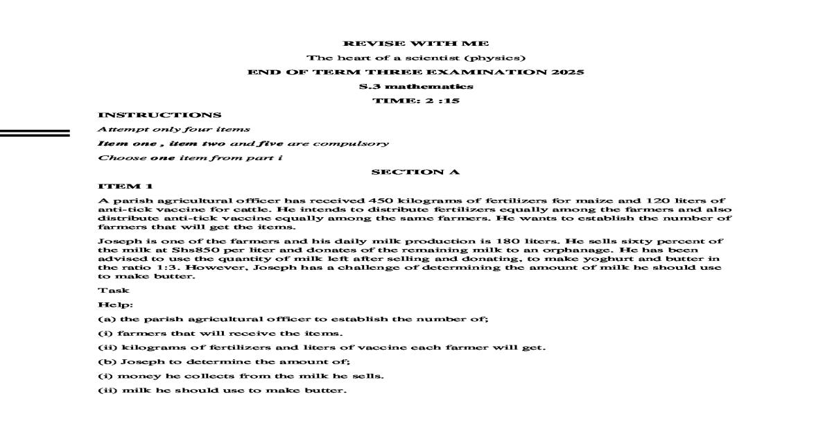 Mathematics S3 end of term 3