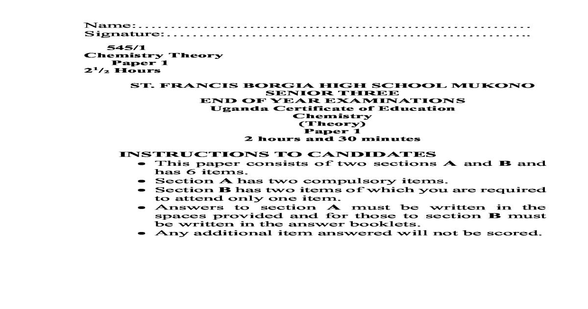 End of year chemistry examination