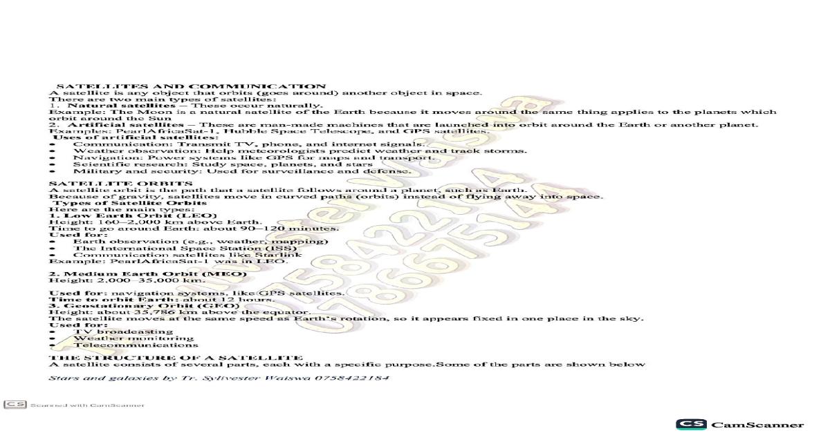 Precise satellite and communication notes by Tr. Sylivester Waiswa