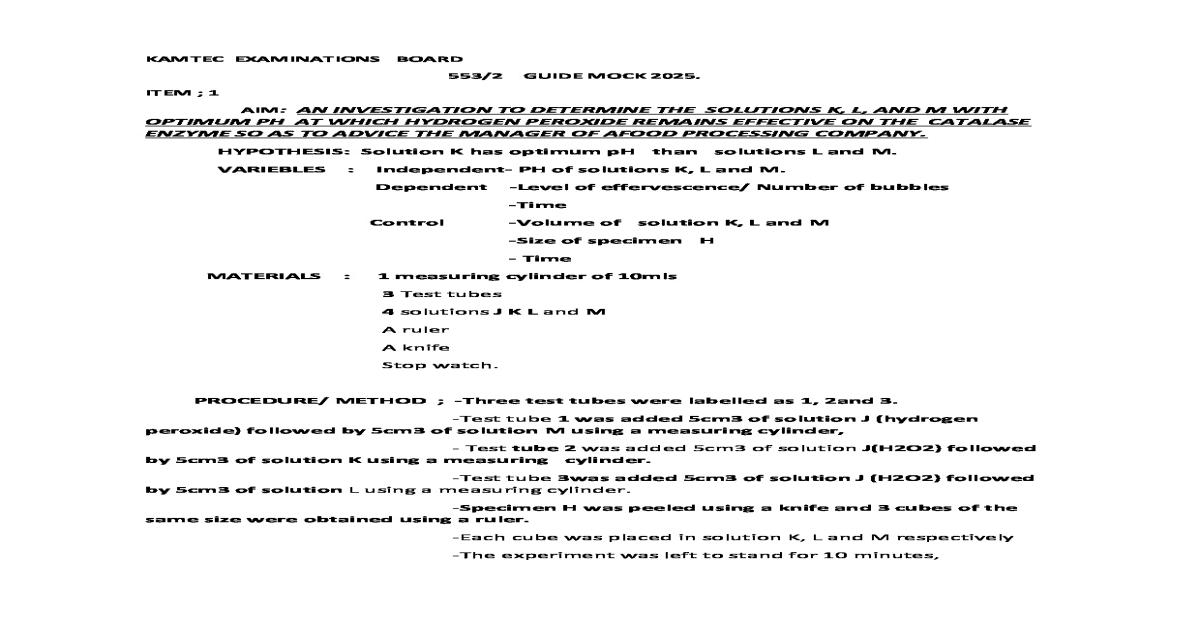 KAMTEC Mock Biology Paper 2 Guide 2025