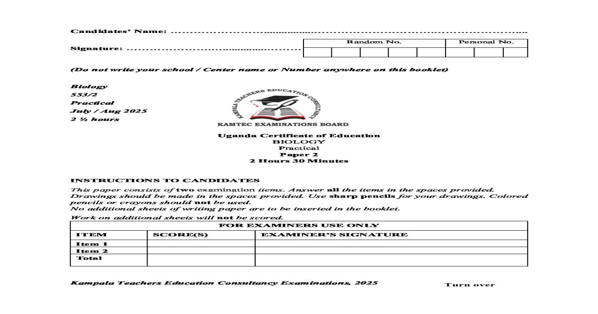 KAMTEC Mock Biology Paper 2 2025