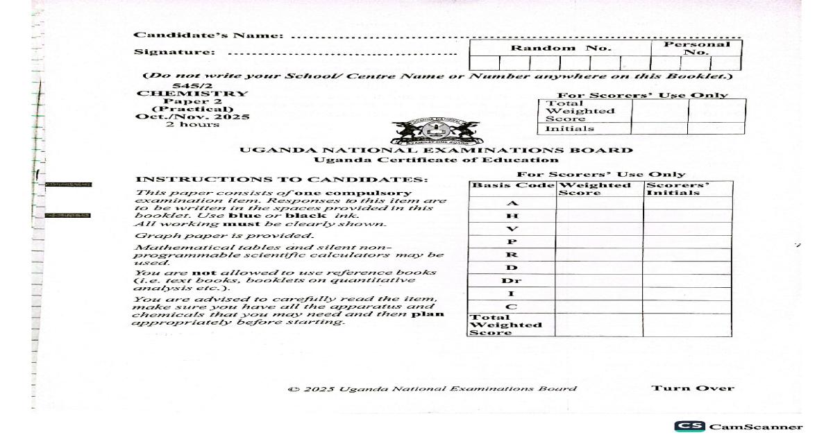 UCE Chemistry Paper 2 2025 UNEB
