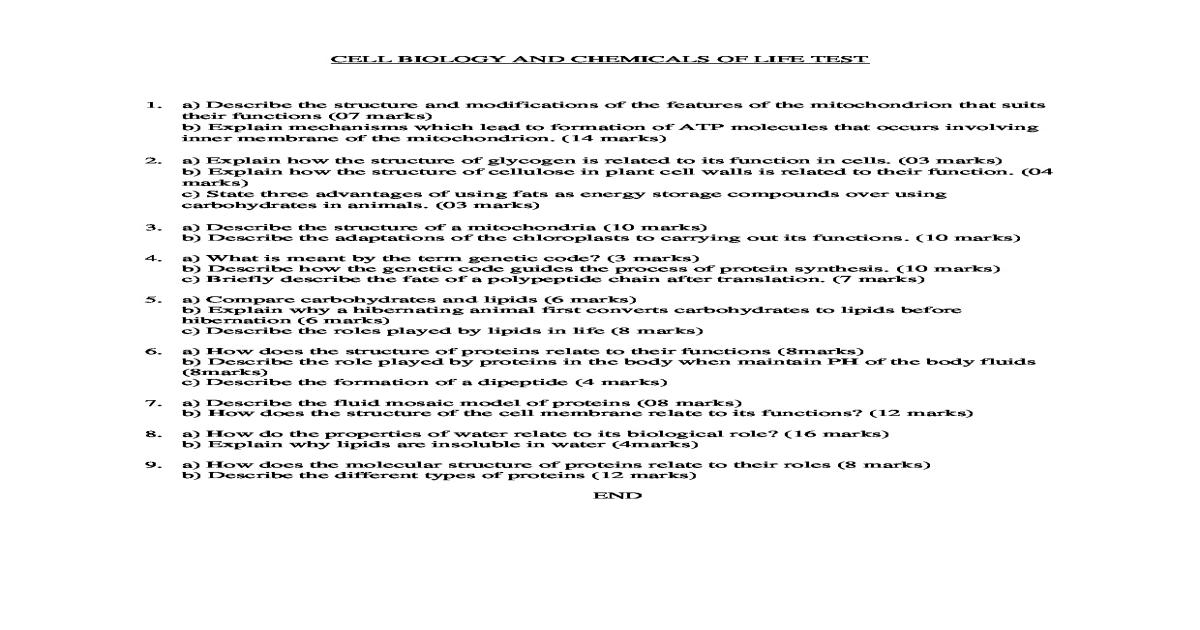 Cell Biology And Chemicals Of Life