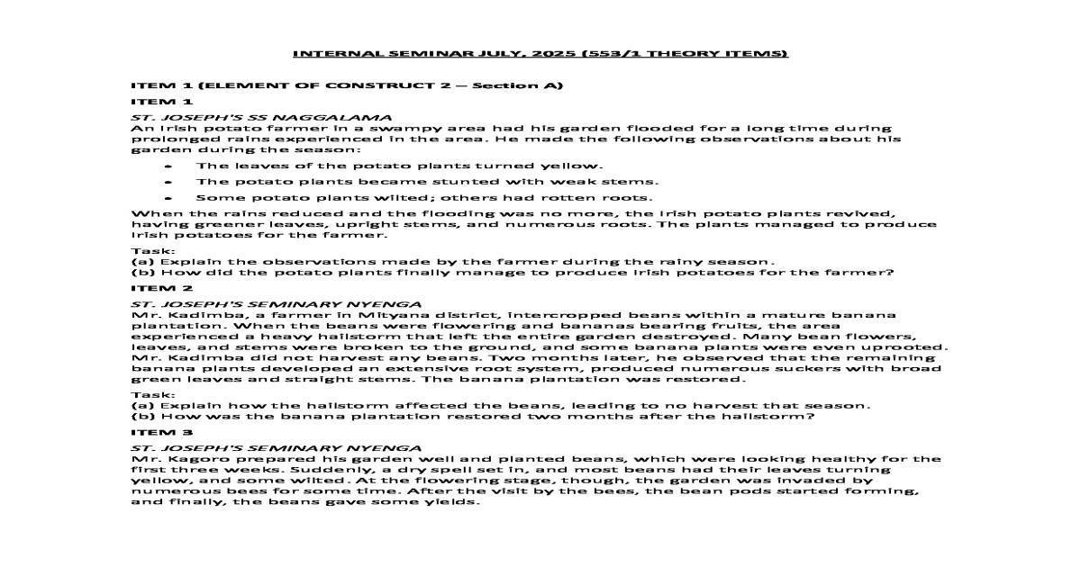 Biology Paper 1 Internal Seminar Theory Items 2025