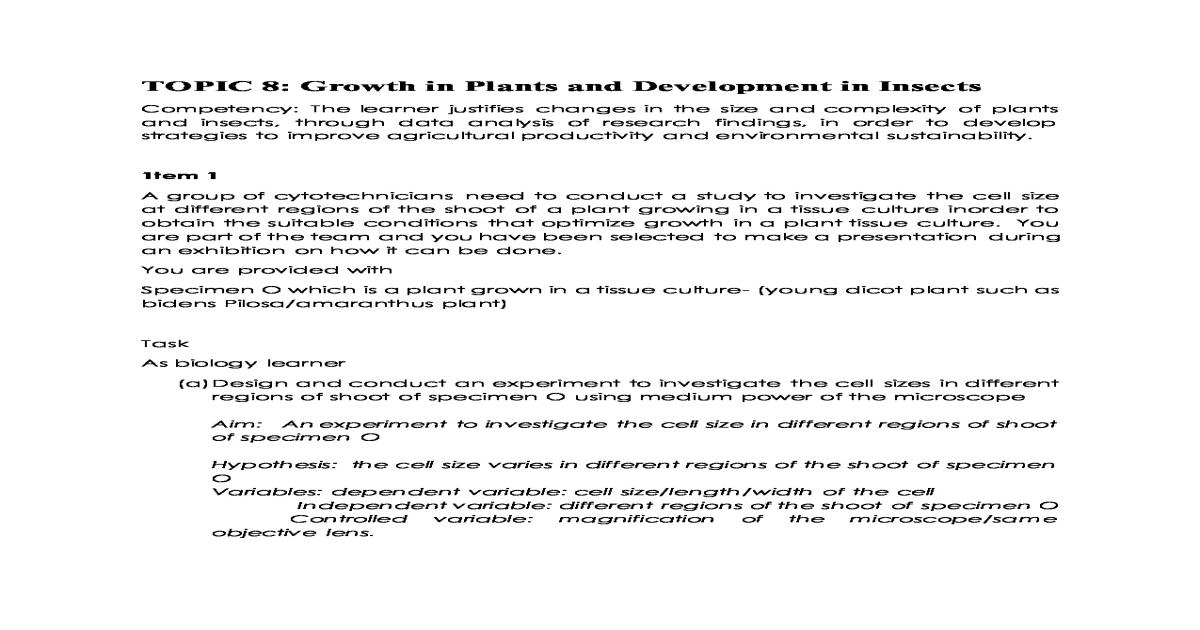 S.5 biology practical (Growth in Plants and Development in Insects)