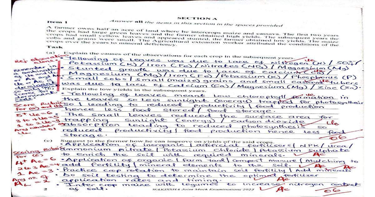 WAKISSHA Biology Paper 1 2025 Marking Guide
