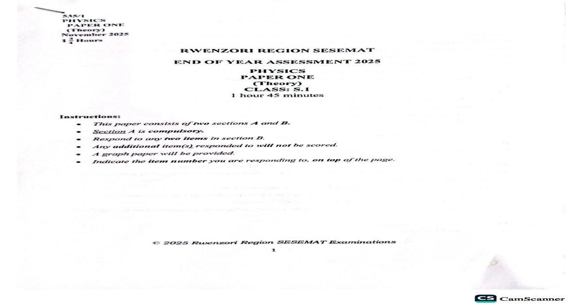 Physics S1 sesemat Rwenzori