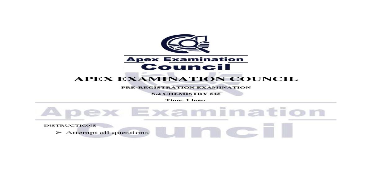 Apex Examination Council 2025 S.2 Chemistry 545 paper1