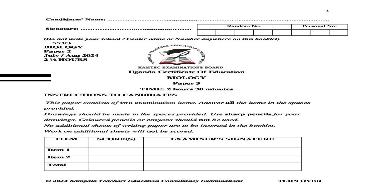 KAMTEC S.4 Biology Paper 3 2024