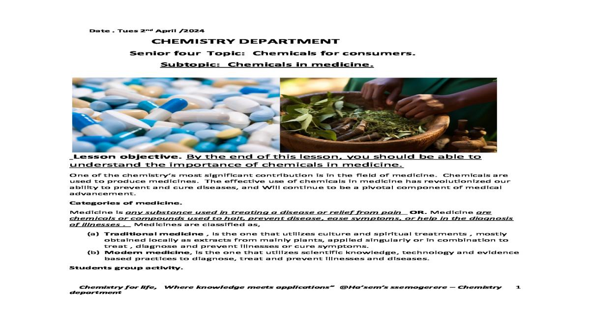 Medicines ( Chemicals for consumers) Notes