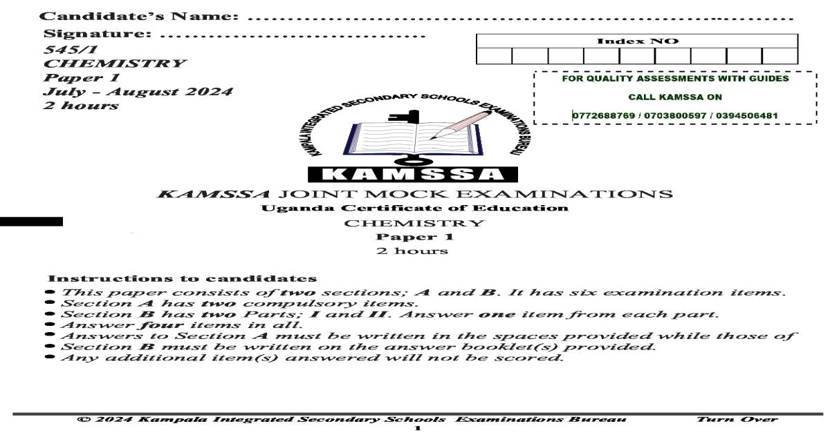 KAMSSA Mock Chemistry Paper 1