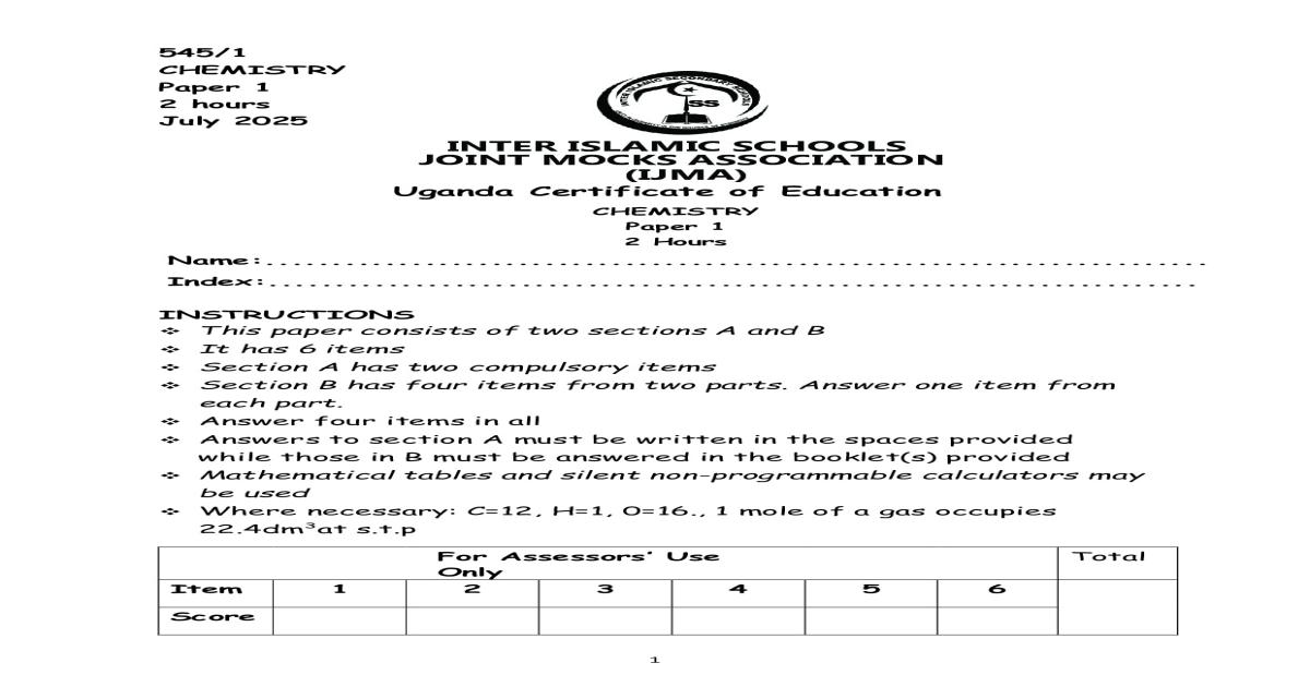 IJMA Mock Chemistry Paper 1