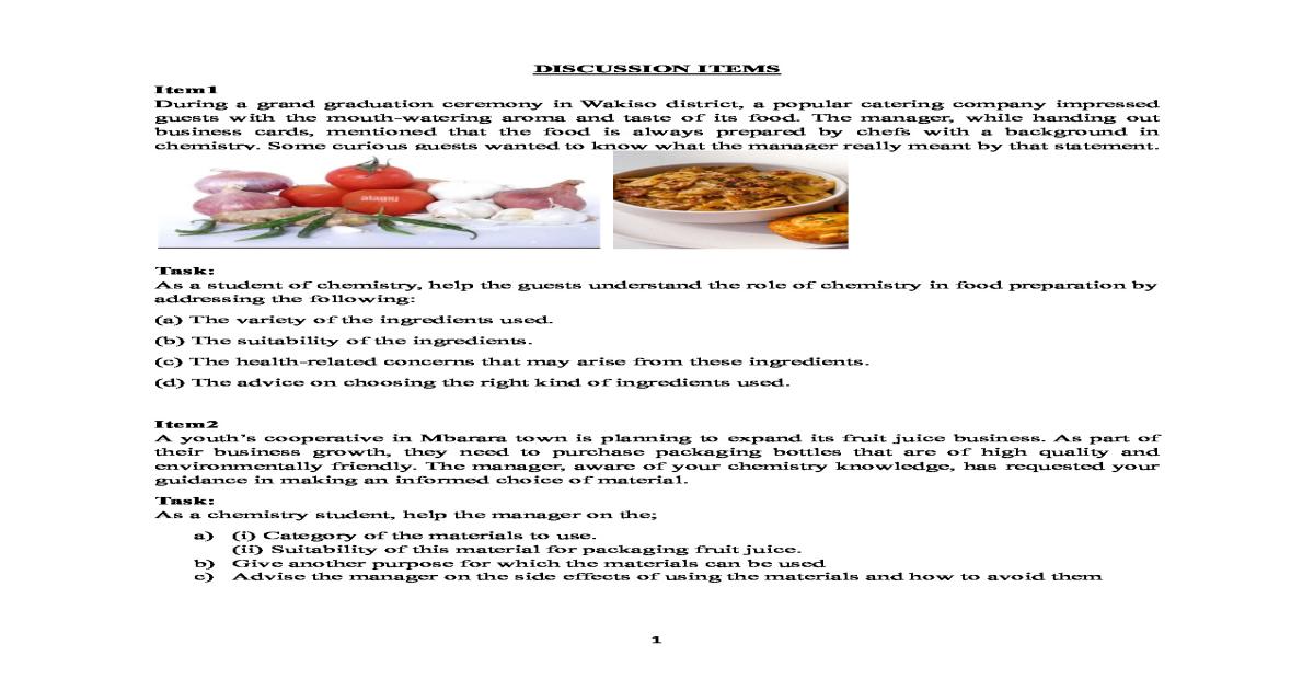 CHEMISTRY DISCUSSION ITEMS 12th July 2025