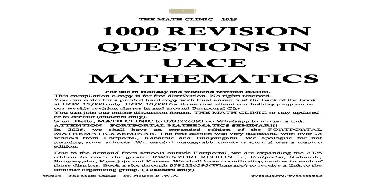 1000 PROBLEMS IN UACE MATHEMATICS