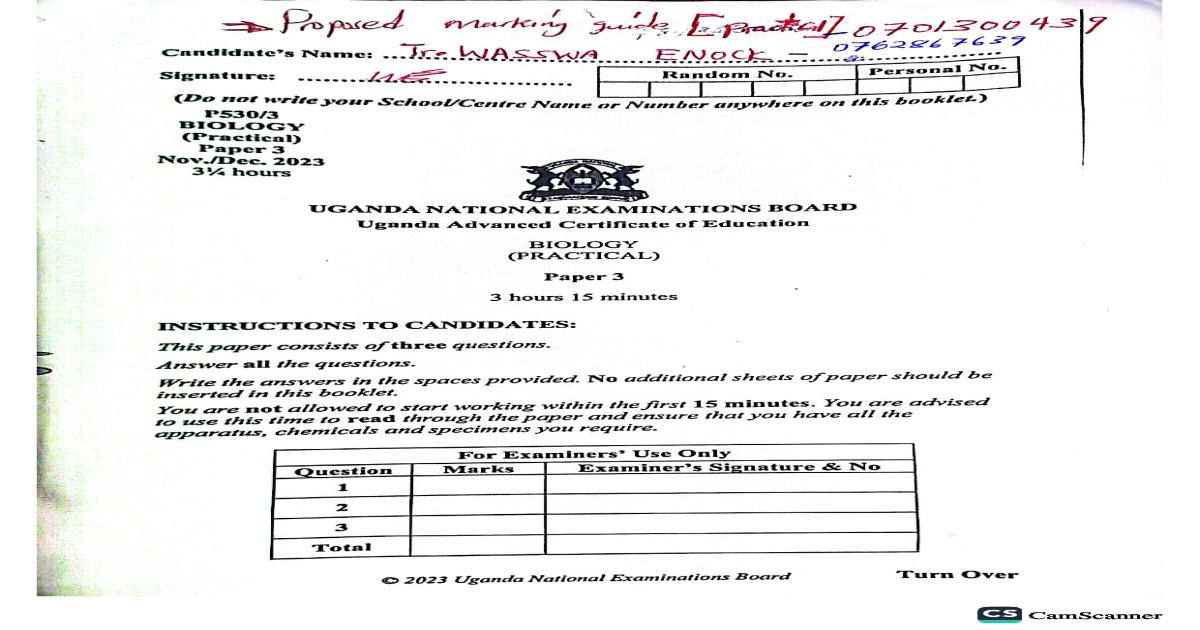 2023 A level BIOLOGY practical Proposed marking guide