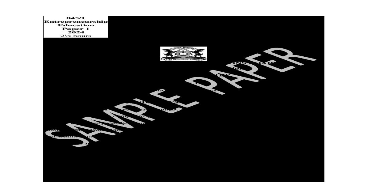 8451 Entrepreneurship Education UCE, UNEB Sample Paper New Curriculum 2024 plus Scoring Guide