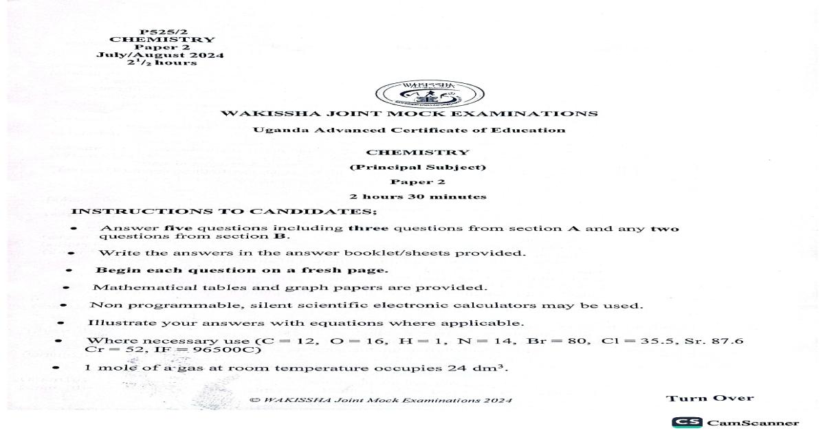 chemistry  P2 S.6 wakisha