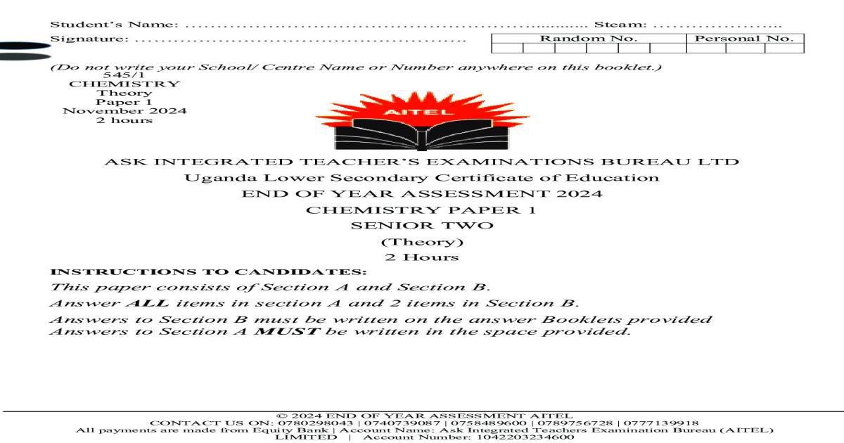 CHEMISTRY Theory Paper 1