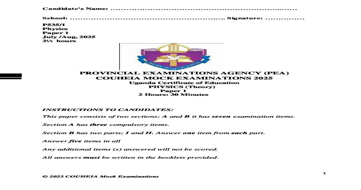 Physics s4 mock exams