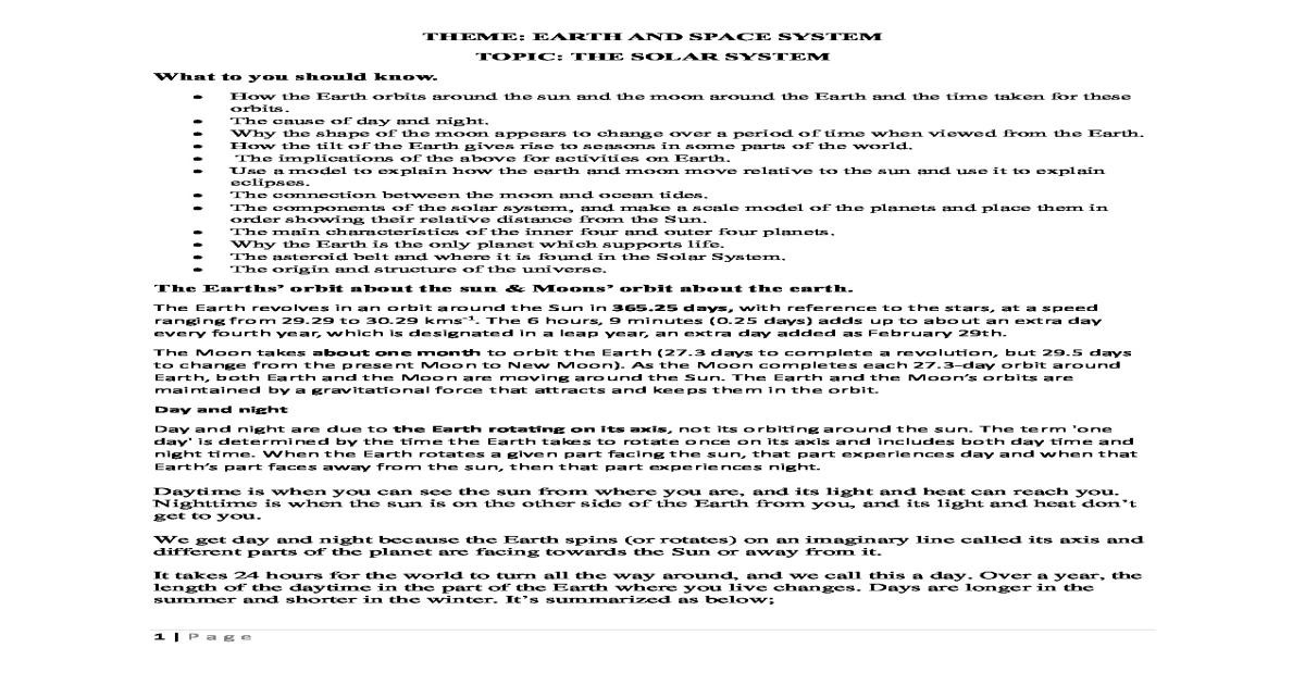 Physics S2 notes solar systems
