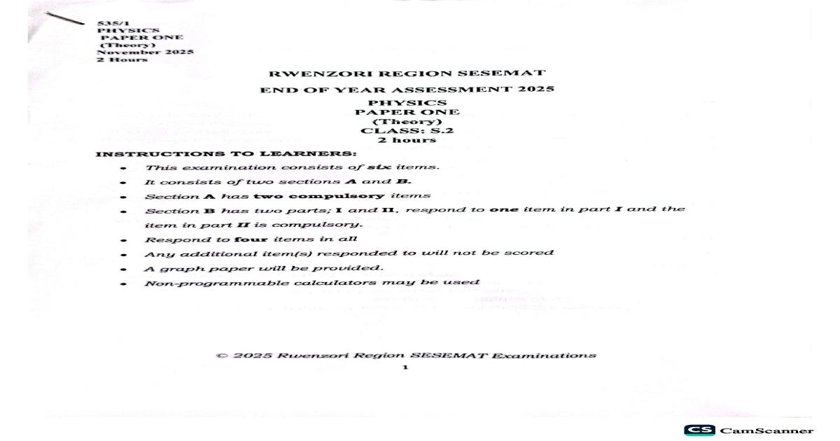 SESSMAT Physics Paper for S.2 Students 2025