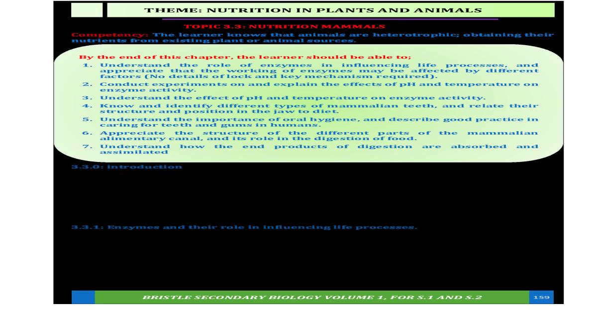 Bristle Secondary Biology Volume 1: Nutrition in Animals Notes