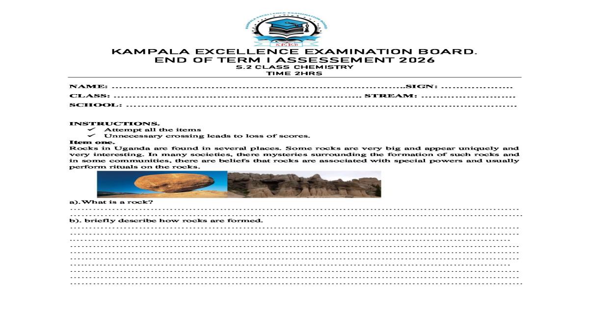 S2 Chemistry Exam Paper - Uganda Competency Based Curriculum (CBC)