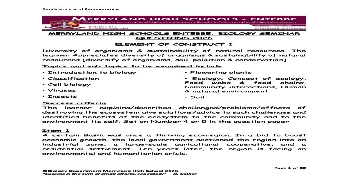 MERRYLAND BIOLOGY SEMINAR 2026
