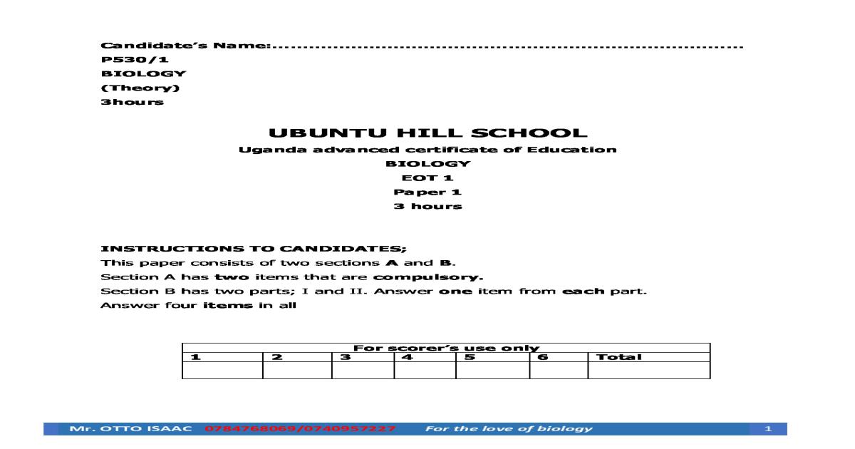 UACE Biology Paper 1