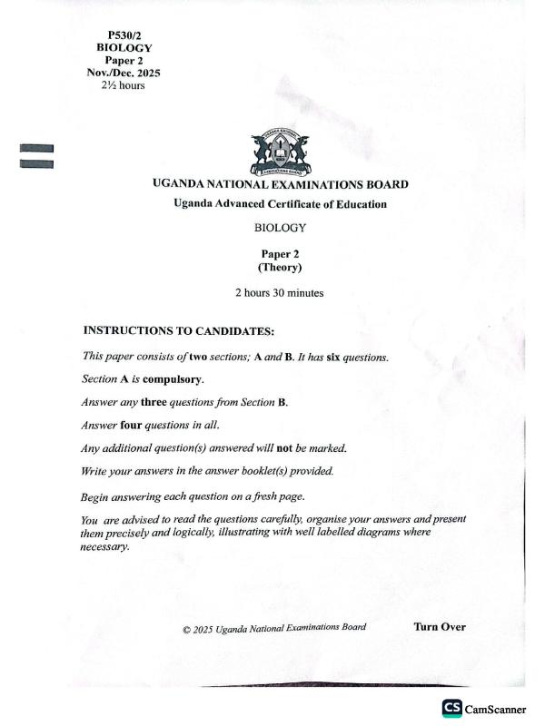 UACE Biology Paper 2 (2025)