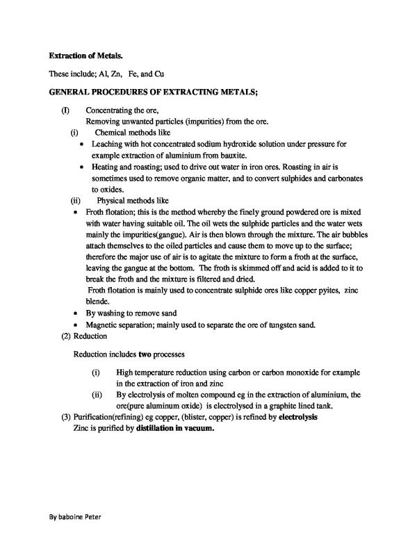 S6 Chemistry Notes: Extraction and Transition Metals