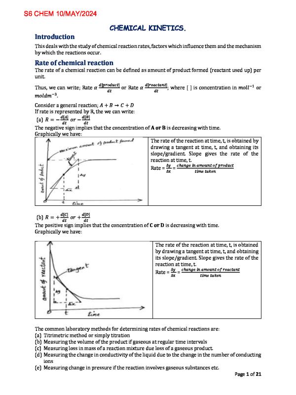 S6 Chemistry Notes: Chemical Kinetics