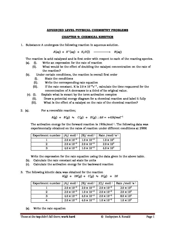 Chemistry: Chemical Kinetics Practice Questions