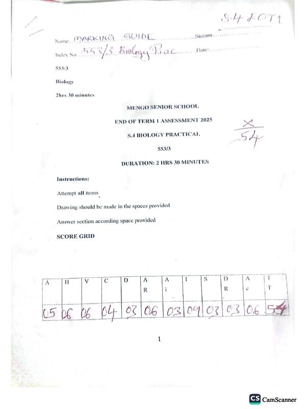 Senior 4 (S.4) End of Term Biology  Paper