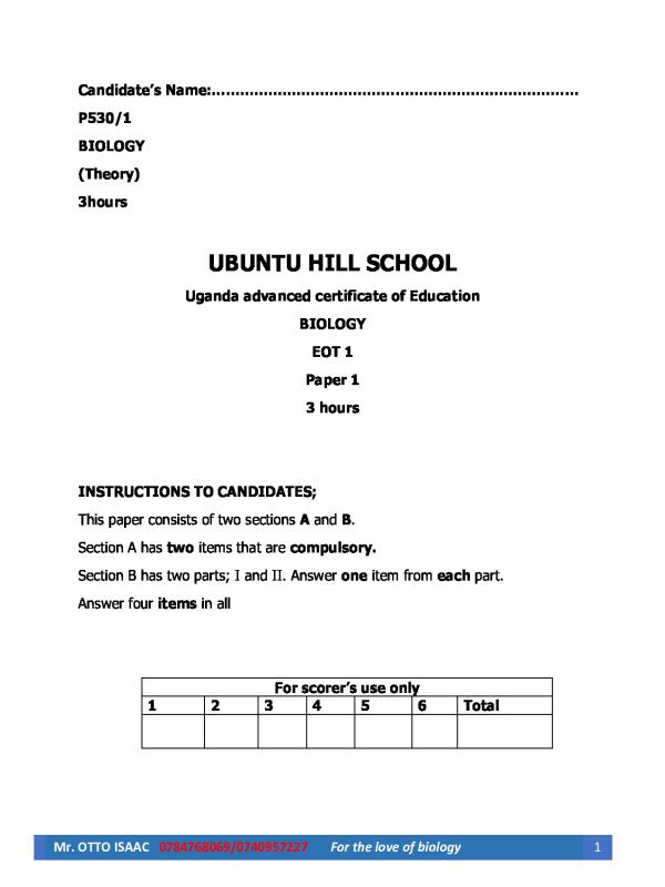 UACE Biology Paper 1 by Otto Isaac