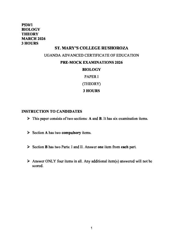 S.6 Biology Pre-Mock Examination Paper