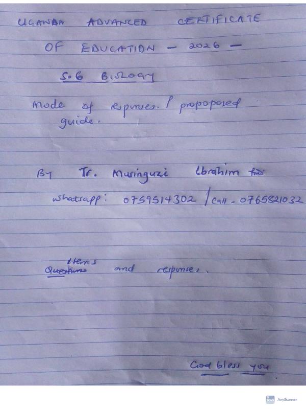 UACE Biology Paper 1 Question and Answer (2026)