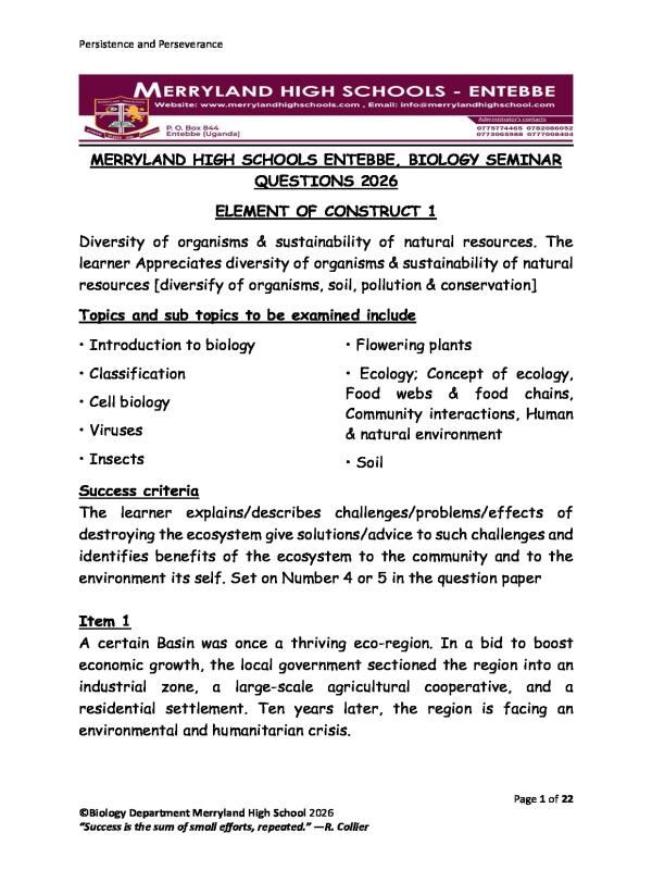 Merryland Biology Seminar 2026 Questions