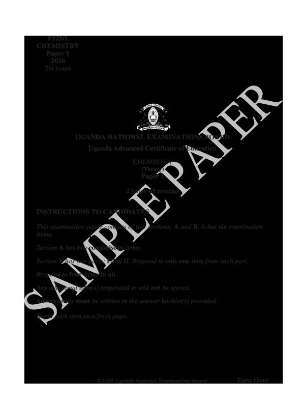UACE Chemistry P525/1 Sample Paper 2026