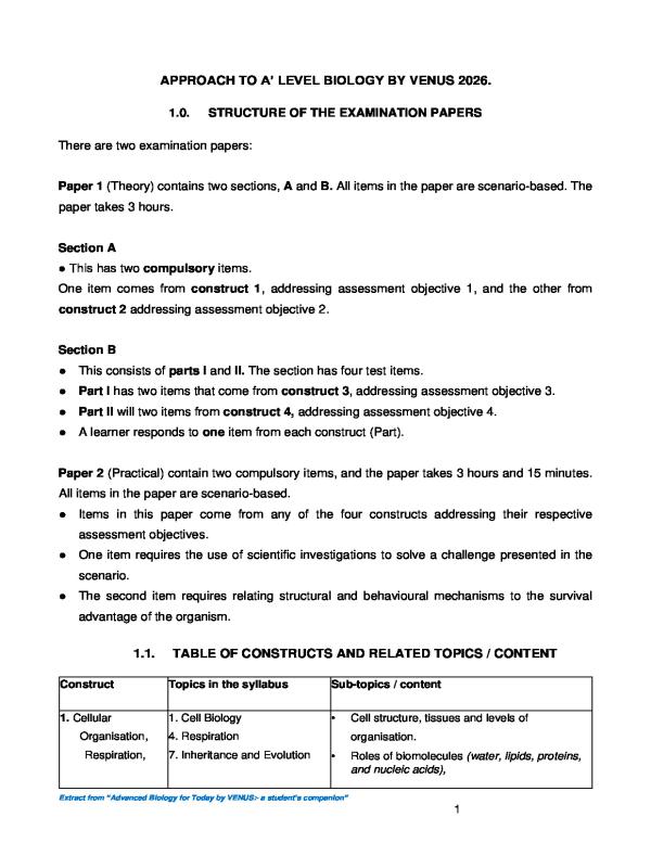 Advanced Biology for Today by VENUS – A' Level Biology P530/1 Student's Companion