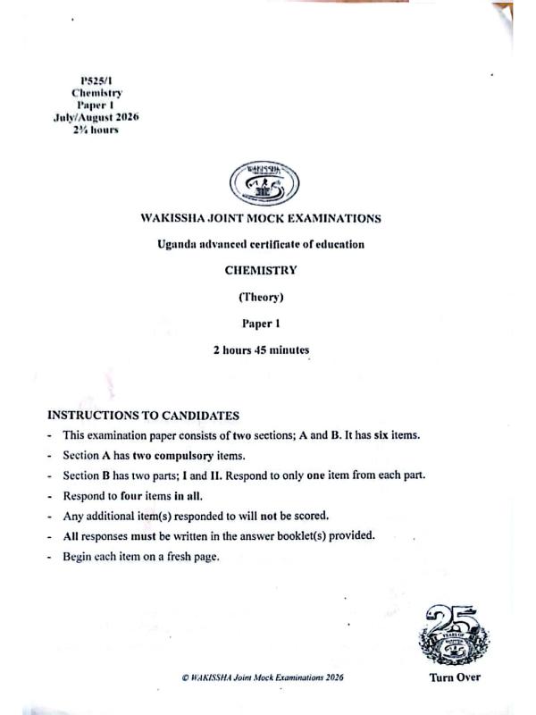 WAKISHA UACE Chemistry Mock Paper 2026